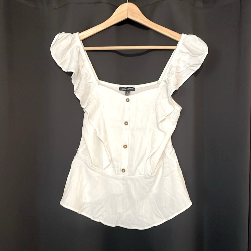 Moa Moa Ruffle Trim Button Front Peplum Top Size S
